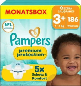 Pampers Premium Protection Gr.3+ Einwegwindel, 7-11kg, 186 Stück