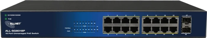 Allnet SG80 Rackmount Gigabit Switch, 16x RJ-45, 2x SFP, 240W PoE+