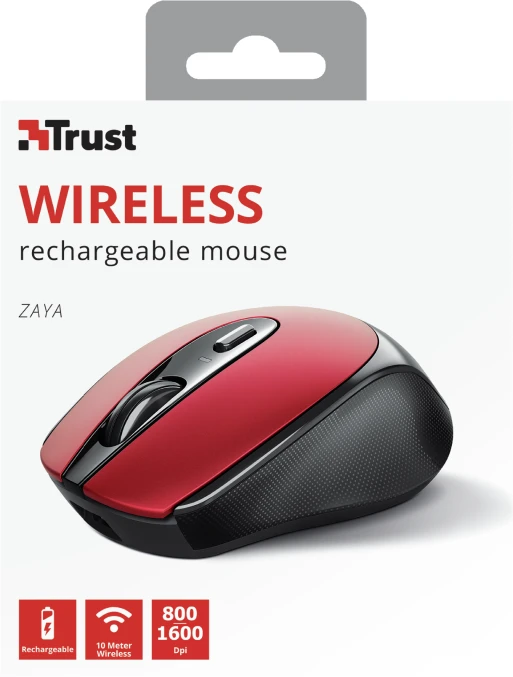 Trust Zaya Rechargeable Wireless Mouse rot/schwarz, USB