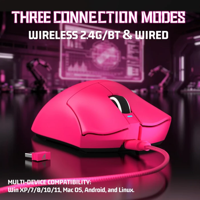 Attack Shark V3 Tri-mode Wireless Gaming Mouse, BerryRed, USB/Bluetooth