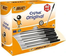 BIC Cristal Original medium Kugelschreiber schwarz/transparent, 100er-Pack