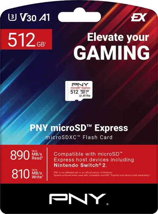 PNY microSD Express R890/W810 512GB, UHS-I U3, A1, Class 10, SD Express EX I