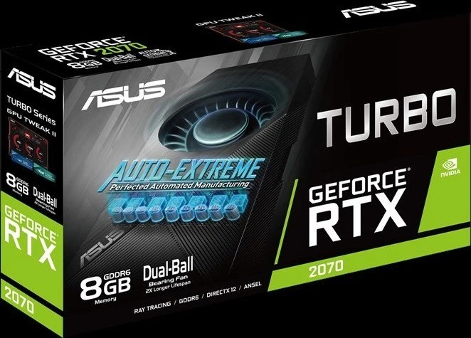 ASUS Turbo GeForce RTX 2070 EVO, TURBO-RTX2070-8G-EVO, 8GB GDDR6, 2x HDMI, 2x DP