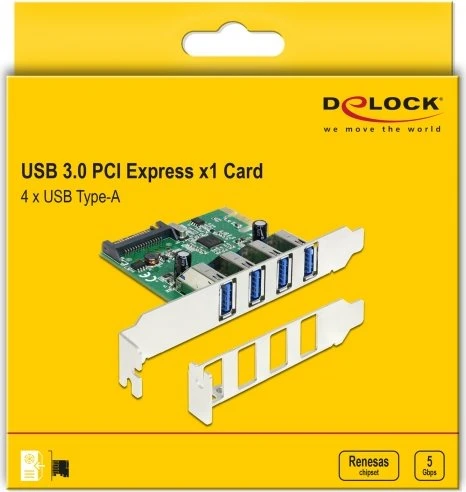 DeLOCK 4x USB-A 3.0, PCIe 2.0 x1