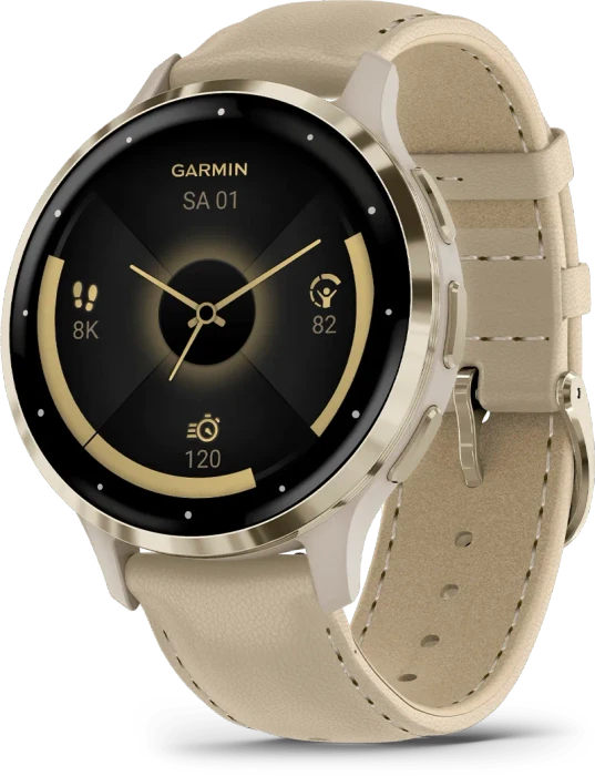 Garmin Venu 3S soft gold/french grey leather