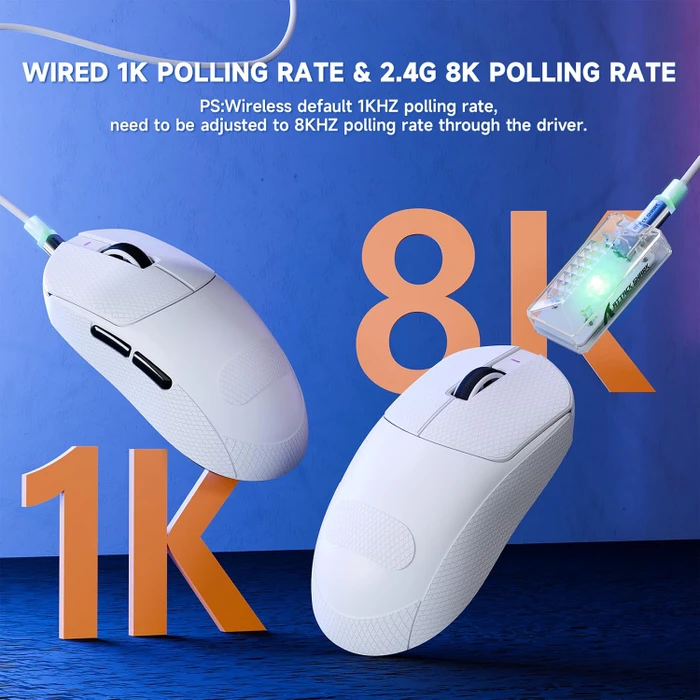 Attack Shark X8 Pro Tri-mode Wireless Gaming Mouse, weiß, inkl. Grip Tape, USB/Bluetooth