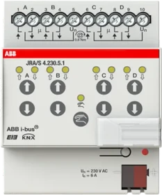 ABB JRA/S4.230.5.1 Jalousie-/Rollladenaktor mit Fahrzeitermittlung 4-fach, 230V, 6A, 4TE REG, Schaltaktor