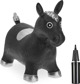 Relaxdays Hüpftier Pferd schwarz/grau mit Pumpe