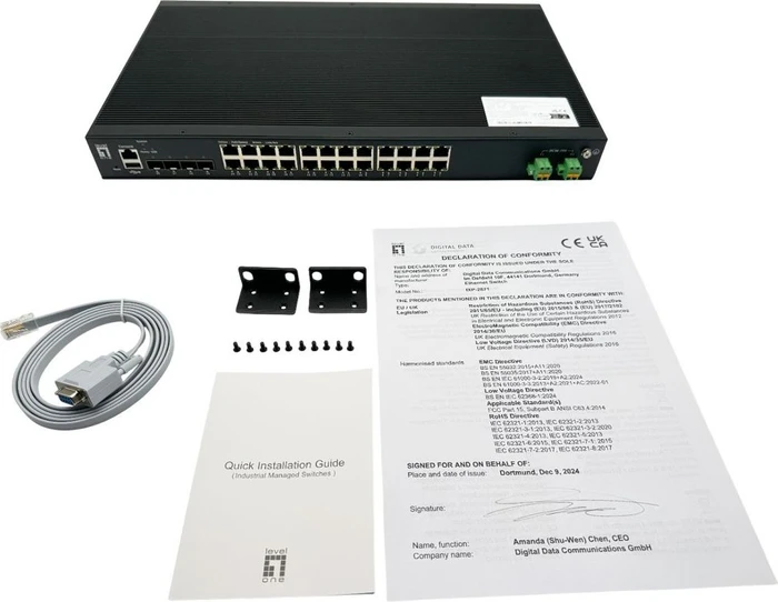 LevelOne IXP Industrial Rackmount Gigabit Managed Switch, 24x RJ-45, 4x SFP+, 370W PoE++