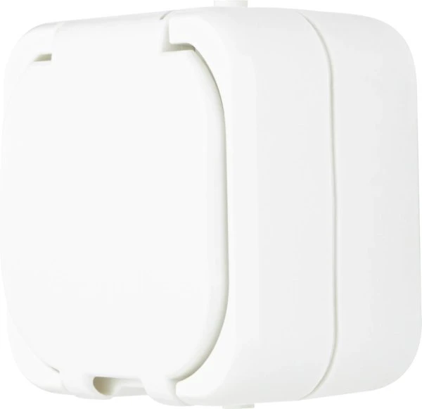 REV Ritter 0510218777 – Presa Elettrica A Parete AquaTop Con Coperchio, IP44, Bianco – Per Esterni E Uffici