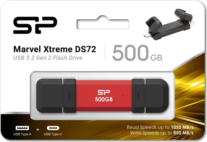 Silicon Power DS72 500GB rot, USB-A + USB-C, USB 3.2 Gen 2×1
