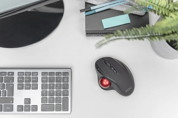 Digitus Wireless Ergonomic Trackball Mouse schwarz/rot, Bluetooth