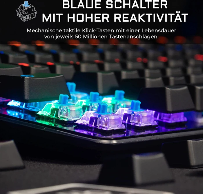 The G-Lab Keyz Carbon V3 Gaming Tastatur, LEDs RGB, BLUE Switches, USB, DE