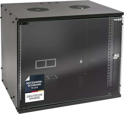 HMF 65700 19" Serverschrank 9HE, unmontiert, Sicherheitsglastür, IP20, schwarz, 400mm tief