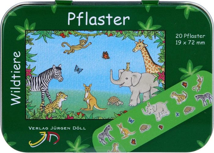 Axisis Kinderpflaster Dose Wildtiere, 20 Stück