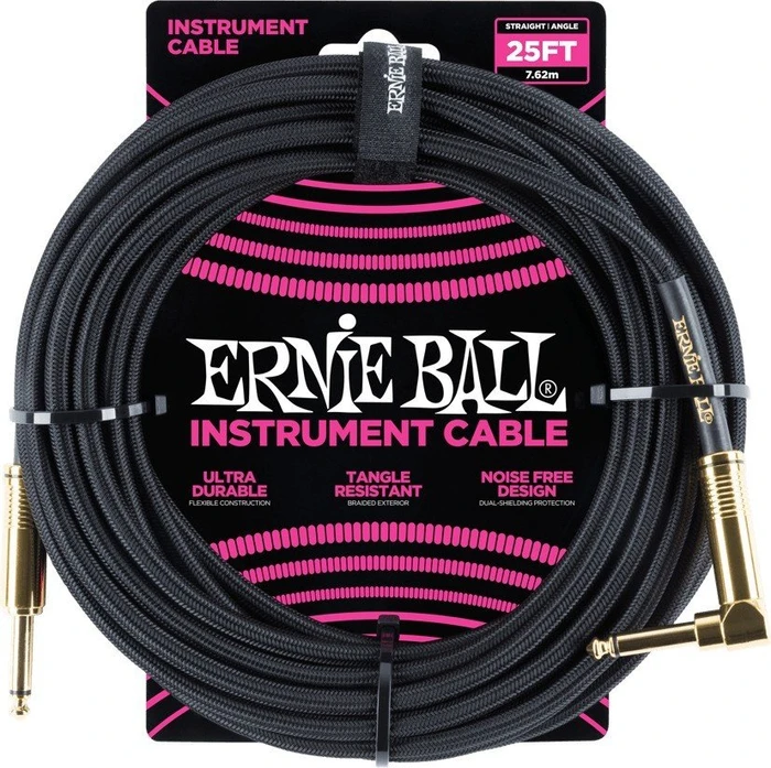 Ernie Ball 25' Braided Straight/Angle Instrument Cable Black