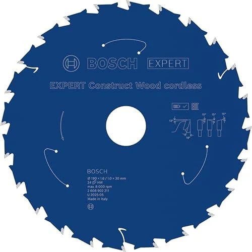 Bosch Professional Construct Wood Cordless Kreissägeblatt 24Z, 190x1x20mm, 1 Stück