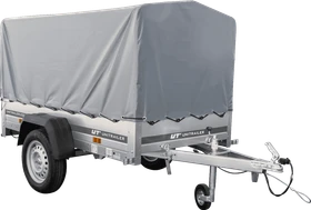Unitrailer Garden Trailer 200 Kipp mit Hochspriegel, grauer Hochplane und Stützrad