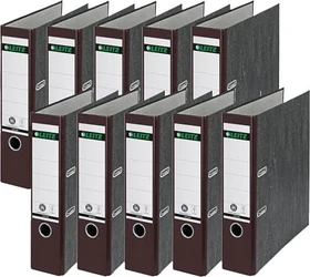 Leitz Qualitäts Ordner 2-Ring 180° Klimaneutral, 80mm, A4, schwarz/braun, 10er-Pack