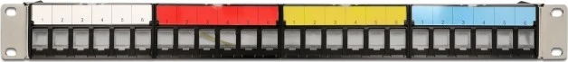 DeLOCK Patchpanel für RJ-45 Keystone Module 19", mit Kabelbefestigungsschiene, 24-Port, 1HE, 19", 1HE, schwarz