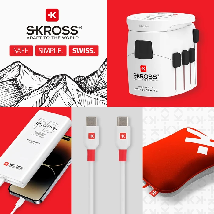Skross World Travel Adapter MUV USB AC65PD, 1x USB-A, 1x USB-C, mit USB-C Kabel, weiß