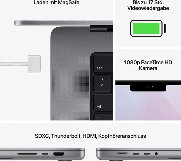 Apple MacBook Pro 14.2", Space Gray, M1 Pro - 10 Core CPU / 16 Core GPU, 16GB RAM, 1TB SSD, DE [2021]