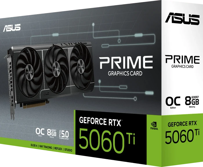 ASUS Prime GeForce RTX 5060 Ti OC, PRIME-RTX5060TI-O8G, 8GB GDDR7, HDMI, 3x DP