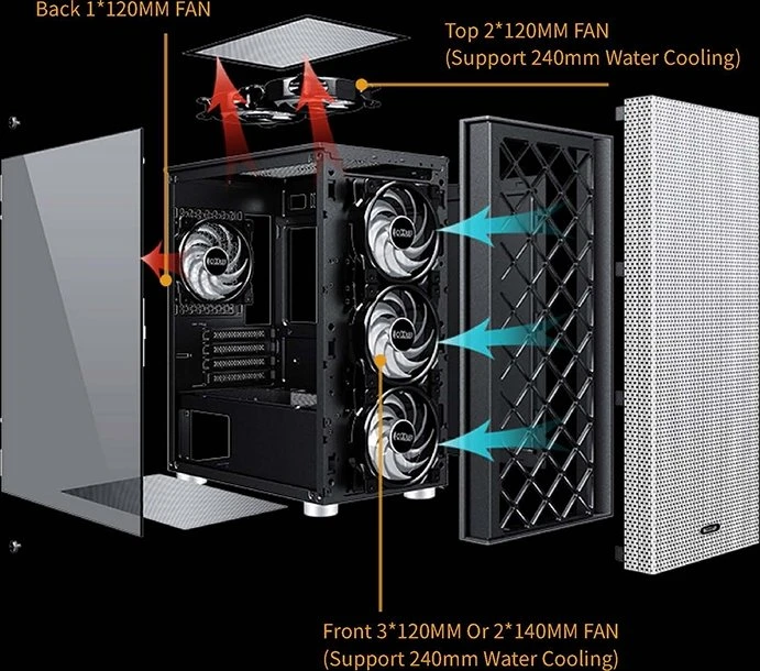 PCCooler Platinum MM200W Mesh, weiß, inkl. Lüfter, Glasfenster