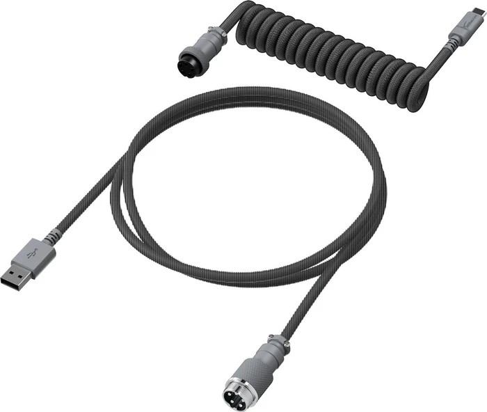 HP HyperX Coiled Cable USB-C auf USB-A, Tastaturkabel (Spiral-Textilkabel), 1.22m, grau