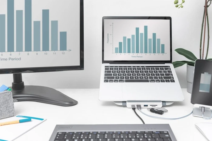 Digitus Variabler Notebook-Ständer mit integrierter USB-C Docking Station, USB-C 3.0 [Buchse]