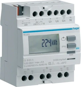 Hager KNX Energieverbrauchszähler, 3-Phasen, Wandlermessung, Strom-/Energiemesser (TE370)