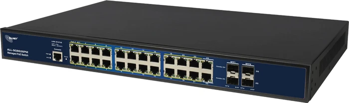 Allnet SG86 Rackmount Gigabit Managed Switch, 22x RJ-45, 2x RJ-45/SFP, 2x SFP, 390W PoE+