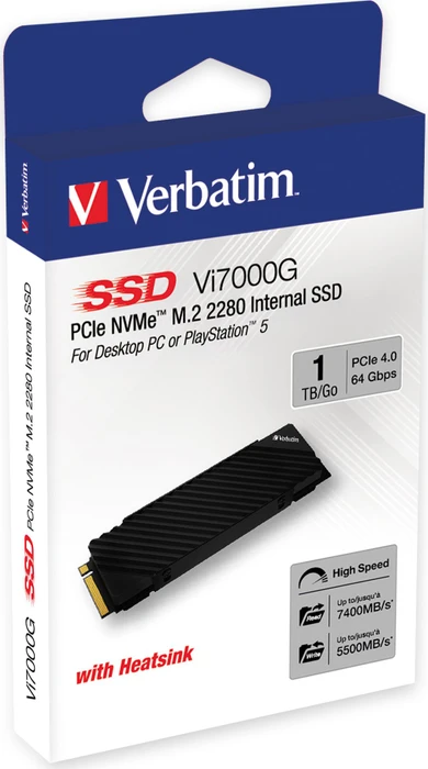 Verbatim Vi7000G PCIe NVMe SSD 1TB, M.2 2280 / M-Key / PCIe 4.0 x4, Kühlkörper
