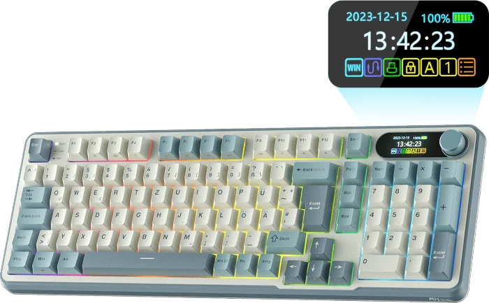 RK Royal Kludge S98, himmelblau, 96%, hot-swap, RK Linear Viridian, USB/Bluetooth, DE