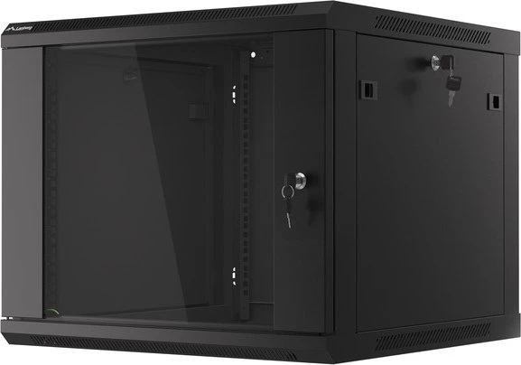 Lanberg WF01 Series 19" Wandschrank 9HE, hängend, Flatpack, V2, Glastür, IP20, RAL 9004, 600mm tief