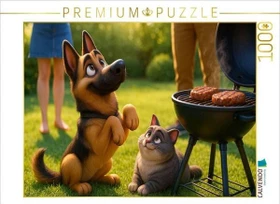 Calvendo Gibt es was für uns? - Schäferhund und Katze betteln am Grill