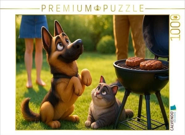 Calvendo Gibt es was für uns? - Schäferhund und Katze betteln am Grill