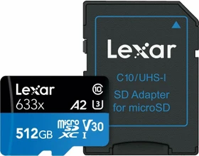 Lexar High-Performance 633x R100/W70 512GB Kit, UHS-I U3, A2, Class 10