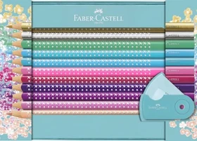 Faber-Castell Jumbo Sparkle Geschenkset Bleistift sortiert, Metalletui, Anspitzer, 21er-Set