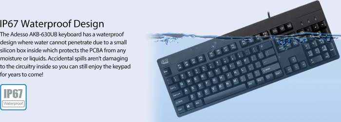 Adesso EasyTouch 630UB antimikrobielle Tastatur, schwarz, PS/2 & USB, US