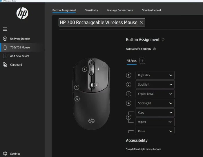 HP 700 Rechargeable Wireless Mouse, schwarz, USB/Bluetooth