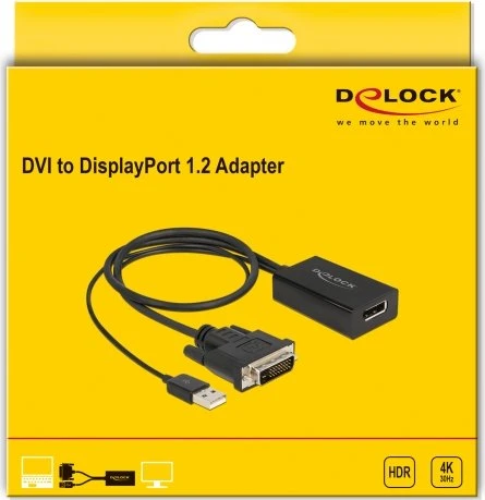 DeLOCK DVI [Stecker] auf DisplayPort 1.2 [Buchse] Adapterkabel schwarz 4K