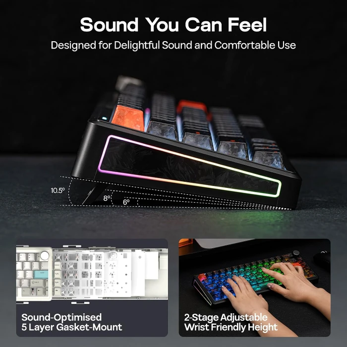 Epomaker TH65 Wireless, schwarz, LEDs RGB, hot-swap, Epomaker Creamy Jade, USB/Bluetooth, US