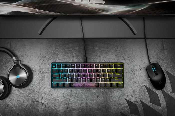 Corsair Gaming K65 RGB Mini, 60%, schwarz, MX SPEED RGB Silver, USB, DE