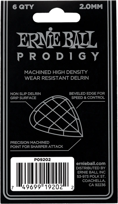 Ernie Ball White Standard Prodigy Pick, 2.0mm, 6-Pack