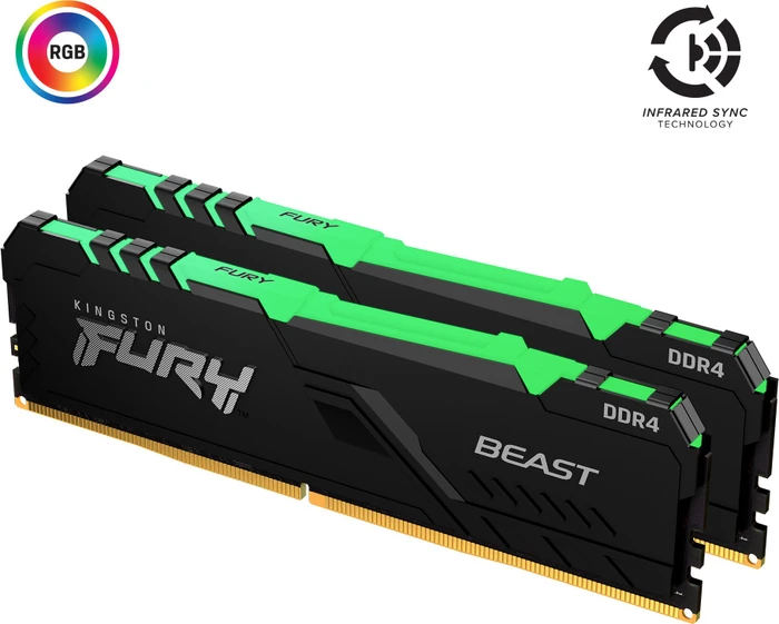 Kingston FURY Beast RGB UDIMM 16GB Kit, DDR4-3200, CL16-18-18, 1RX8