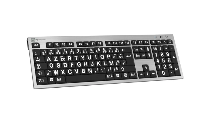 LogicKeyboard LargePrint PC Slim Line, White on Black, USB, FR