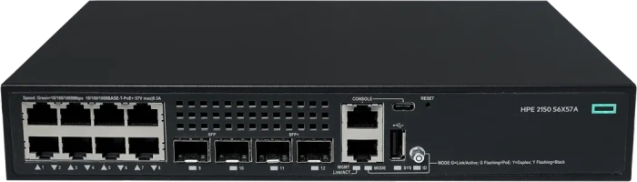 HPE CW 2150 Series Desktop Gigabit Managed Switch, 8x RJ-45, 2x SFP+, 2x SFP, 125W PoE+