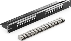 deleyCON Patchpanel für Keystone Module 19", 1HE, inkl. RJ-45 Cat7 Module, 16-Port, 19", 1HE