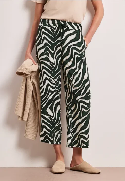 Street One Gemusterte Wide Leg Hose pine grove green (Damen)